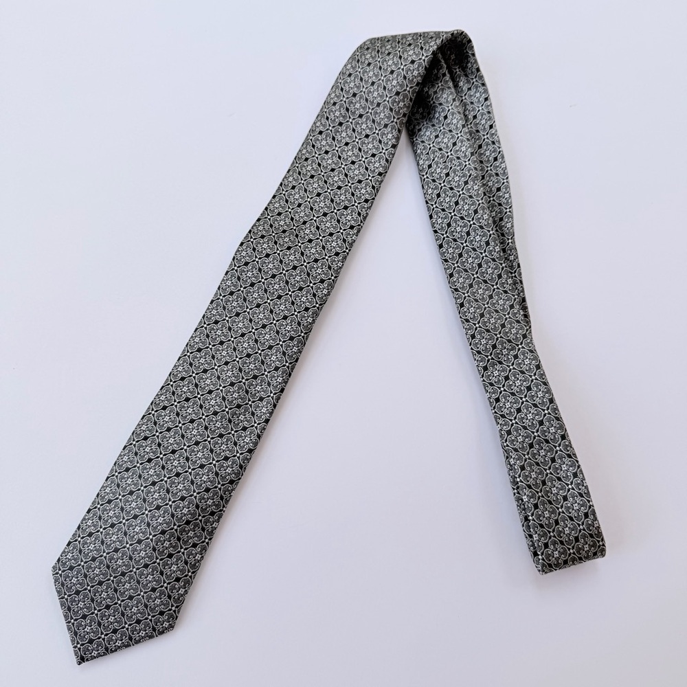 Nick Graham Everywhere Skinny Mens Necktie Grey Silver Geometric Pattern​​